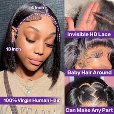 HIRIREMY Bob Wig Human Hair 13x4 HD Frontal Lace Wigs for Black Women Human  Hair Glueless Short Straight Bob Lace Front Wigs Human Hair Pre Plucked ...