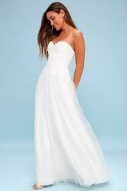 Isidore White Embroidered Strapless Maxi Dress Bridal Dresses White Strapless Dress Dresses
