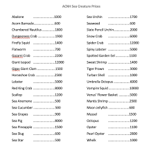 Acnh Sea Creature Prices Animal Crossing Sea Creatures Creatures