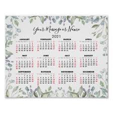Floral Greenery 2021 Calendar Your Message Or Name Poster Zazzle Com In 2020 Name Plaques Display Plaques Custom Displays