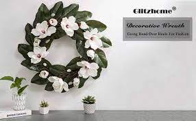 Maybe you would like to learn more about one of these? Amazon Com Glitzhome 24 D Artificial Magnolia Wreath Spring Hanging Wreath For Front Door Wall Windows Decoration Holiday Festival Wedding Decor Home Kitchen