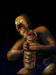 The painting is depicting the titan saturn (the roman mythology, hiked from the greek mythology of cronus) eating. Homer Devouring A Sandwich Francisco Goya S Saturn Devouring His Son Parody Imgur