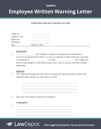 This free, printable employment confirmation letter is great for people who need to verify that they have a job for loan or residency purposes. Employee Warning Letter Template Us Lawdepot