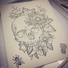 Black And White Pencil Drawings Of Flowers Skull Surrounded By Flowers Cool Designs To Draw Black And White Pencil Sketch In 2020 Flower Drawing Skull Drawing Sketches Skeleton Drawings