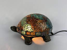 Identify lamps in tiffany's favrile group by finding the metal tag on the inside of the shade. Turtle Lamp Brown Turquoise Colored Table Lamp Vintage Etsy In 2021 Unique Items Products Colorful Table Vintage Table Lamp