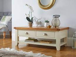 Part of our farrow cream range of solid wooden living more details about the farrow cream coffee table. Country Oak Cream Painted Large 4 Drawer Coffee Table With Shelf