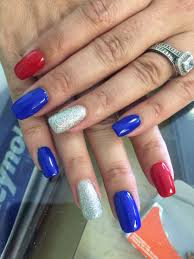 Today these acrylic nails are one of the most popular nail designs trending in the market and all over the web. Blue Red And Silver Nails Colors Blue And Silver Nails Red And Silver Nails Red Nail Designs