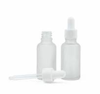 Clear Frosted Glass Bottle, White Smooth Matte Dropper, 30 ml