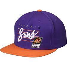 Phoenix Suns Mitchell Ness Cursive Script Logo Adjustable Snapback Hat Purple Orange Phoenix Suns Snapback Hats Mitchell Ness