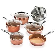 Gotham Steel Hammered Copper 10 Piece Ceramic Non Stick Cookware Set Reviews Wayfair In 2020 Copper Cookware Set Ceramic Cookware Set Pots And Pans Sets