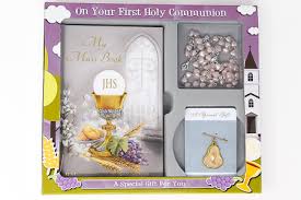 A first holy communion gift is given by a loved one and loved for life, by the recipient, on that special occasion. Catholic Gift Shop Ltd First Holy Communion Gift Set With Chalice Rosary Book