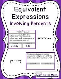 Pin By Math On The Move On Math Grades 7 12 Equivalent Expressions Pre Algebra Worksheets Sixth Grade Math