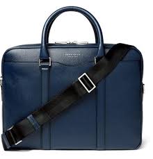 Signature Slim Grained Leather Briefcase Blue Leather Messenger Bag Men Leather Briefcase Leather