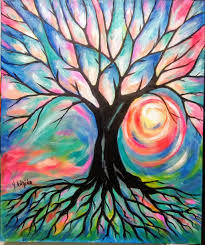 Original Painting Abstract Tree Tree Of Life Tree With Sunset By Victoriaera On Etsy Tree Of Life Painting Tree Art Boho Painting