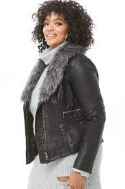Plus Size Faux Leather Fur Collar Jacket Forever 21 Womens Maternity Dresses Plus Size Outfits Plus Size Ivory Dresses