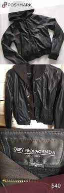 Obey Propaganda Black Faux Leather Jacket Black Faux Leather Jacket Leather Jacket Jackets