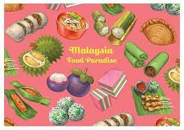 Malaysia Series Postcard Malaysia Food Paradise Kuih Muih Food Illustrations Malaysian Food Food Drawing