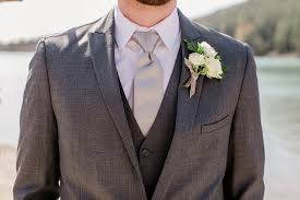 Chic white, black, light grey, charcoal grey wedding at lakeside pavilion — avh photography. Grey Men S Wedding Suits Generation Tux Grey Suit Rental