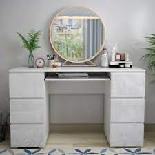 Check out plans for a similar entertainment center here. White Dressing Table High Gloss Fronts Makeup Desk 6 Drawers Big Storage Bedroom Ebay