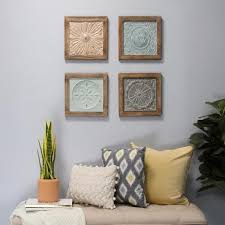 Stratton Home Decor Boho Tiles Wall Decor Set Of 4 S16077 The Home Depot In 2020 Stratton Home Decor Summer Wall Decor Home Decor Sets