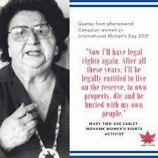 She grew up there and in north dakota, and when she turned 18, she moved to new york city, as many mohawks did at. Crrf Fcrr On Twitter Crrf Celebrates The Heroines Who Have Fought For The Improvement Of Race Relations Across Canada With A Quote From Mohawk Womensrights Activist Mary Two Axe Earley Iwd2021 Womensday