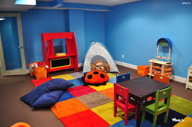If farmhouse style is your thing, try this basement idea. Basement Playroom Ideas With Modern Blue And White Kids Room