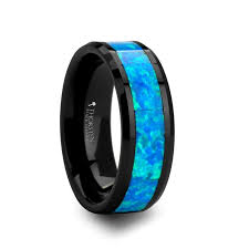 Mens Black And Blue Wedding Rings Poseidon Men S Black Ceramic Wedding Band With Blue Opal Inlay Black Ceramic Ring Black Wedding Rings Ceramic Wedding Ring