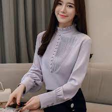 Tersedia 2 variant blouse wanita: 2020 Musim Semi Lengan Panjang Mengacak Acak Kerah Ungu Kemeja Wanita Kerja Kantor Memakai Putih Blus Sifon Wanita Tombol Deco Chiffon Tops Ruffle Chiffon Top Chiffon Topschiffon Blouse Aliexpress
