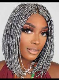 Braided Wig Bob Wig Gray Bob Wig For Black Womenthe Gray Is Etsy In 2021 Grey Box Braids Wigs For Black Women Braids For Black Women