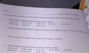 Periodic trends gizmo answer key activity b. Name Periodic Trends Worksheet The Periodic Table And Chegg Com