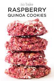 No Bake Raspberry Quinoa Cookies Simply Quinoa Recipe Baking Recipes Cookies Healthy Snacks Recipes Quinoa Cookies
