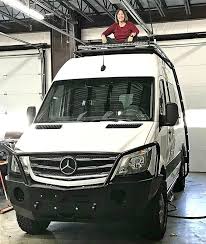 Mercedes Sprinter Van Outfitted With Aluminess Front Winch Bumper Roof Rack And Ladder Van Life Sprinter Van Sprinter Van Camper