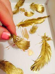 Paint Feathers With Gold Gilding Paint Liquid Leaf Liquid Gold Leaf Feather Painting Gold Leaf Painting