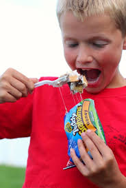 S'mores in a bag = best campfire treat Gives you the yumminess that is  s'mores..without the mess! Here's what you need…. -marshmallows, -chocolate  (chocolate chips work great for this) -cookies in a