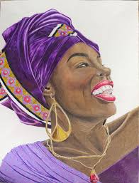 Colored pencil drawing of woman laughing