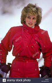 Princess Diana Skiing In Liechtenstein Stock Photo 21073983 Alamy Princess Diana Red Leather Jacket Fashion