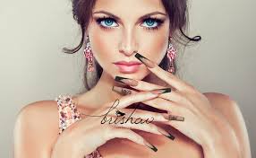 Brishow Pink Long Press-On Nails with Black Dragon French Design