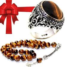 Yorem Kaplan Gozu Yuzuk Ve Kaplan Gozu Tesbih Seti Www Yoremtesbih Com Bracelets For Men Rings For Men Rings