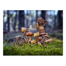 Acorn Elf Girl On The Motorbike Postcard Zazzle Com Acorn Crafts Acorn Pinecone Crafts Kids