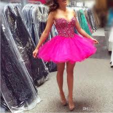 Cheap Short Homecoming Dresses For Juniors 2018 Vintage Fuchsia Organza Ruffle Skirt A Line Prom Party Gowns With Crystals Fast Shipping