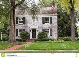 White Brick Georgian Colonial House With Flagpole Stock Photo Image Of Black House 77574772 Colonial House Colonial House Exteriors Brick Exterior House
