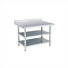 Meja stainless steel 1 shelf dengan desain kokoh dan bisa menahan bebah hingga ratusan kilogram. Jual Meja Dapur Stainless 3 Tingkat Meja Kerja Worktable Mutu Rwt 15ec 2 Horekamall Produk