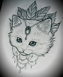 Black and white cat tattoo, cats tattoos. Cute Lace White Cat On Leaf Background Tattoo Design Tattooimages Biz
