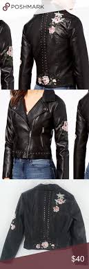 Maralyn Me Embroidered Vegan Leather Jacket Med Vegan Leather Jacket Leather Jacket Vegan Leather Moto Jacket