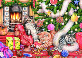 Animal themed gift amazon node: Bad Cats And Baubles Puzzle Jigsaw Puzzle Christmas Xmas Gifts Hobby Fun Family Children Grandparent Gibso Cat Painting Christmas Cats Christmas Art