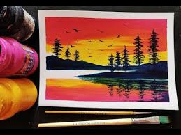Easy Poster Colour Painting Ideas For Beginners Step By Step Landscape Tutorial Youtube Poster Color Painting Beginner Painting Painting