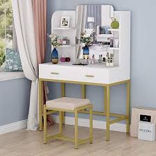 tribesigns coiffeuse table de maquillage avec grand miroir et tabouret coiffeuse blanc avec 2 tiroirs et 6 etagere coiffeuse design table maquillage vanity set