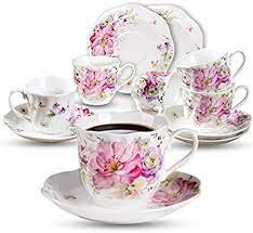 Amazon Com Gy 12 Pcs Tea Set 7oz New Bone China Tea Cups And Saucers With Pink Flower Pattern Porcelai Tea Cups Bone China Tea Cups Coffee Cups And Saucers