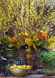 Anduze Style Urn Filled With Forsythia Ranunculus Croteus Tuberous Begonia Eric Cortina Design Home Floral Arrangements Rogers Gardens Beautiful Flowers