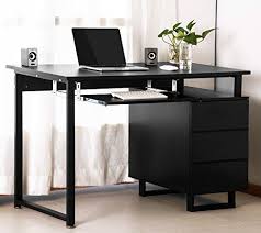 Merax Modern Simple Design Computer Desk Table Workstation With Cabinet And Drawers For Home Office Desk With Keyboard Tray Black Computer Desk Computer Desk